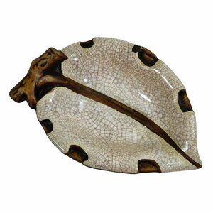 Vintage 1962 TREASURE CRAFT Hawaii 4.5" Leaf Trinket Dish No. 44 ~ Brown & Beige